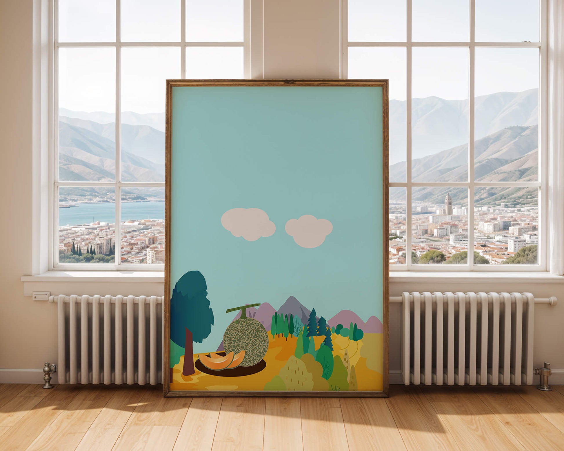 Serene landscape with melon and countryside view