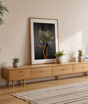 Golden Lotus Flower On Abstract Grey Background - Mi tienda