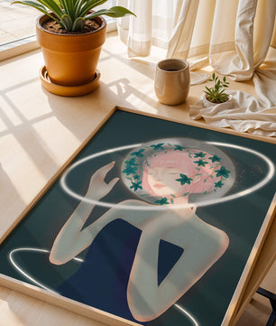 Portrait fantastique onirique avec une silhouette éthérée aux cheveux roses