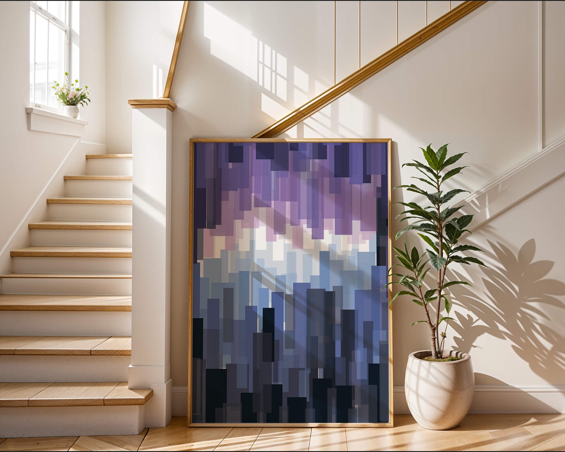 Abstrakter pixeliger Farbverlauf mit Blau- und Lilatönen