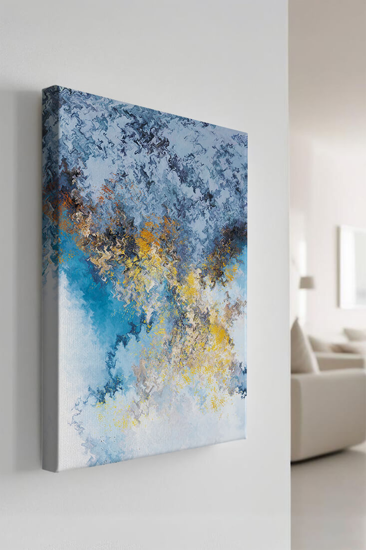 Abstract Blue and Gold Wave Pattern Art