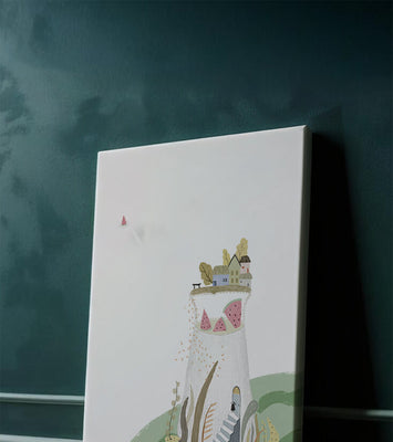 Whimsical Landscape with Fantasy Village and Watermelon Elements
