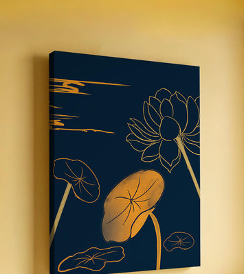 Golden Lotus Flowers in Abstract Night Sky