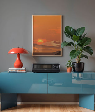 Sunset in Desert with Rolling Sand Dunes and Vibrant Orange Sky - Mi tienda