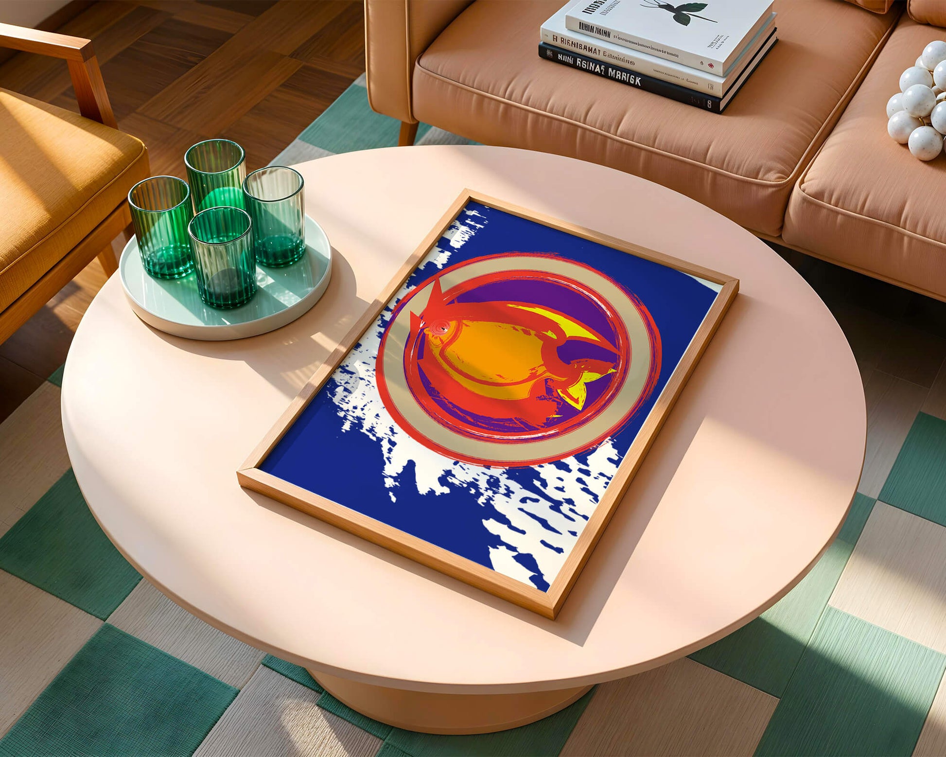 Abstraktes kreisförmiges Design mit lebendigen Farben und Pinselstrichen