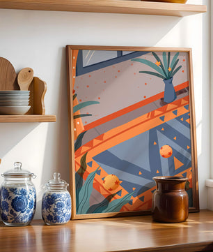 Modern Abstract Interior with Geometric Patterns and Plant