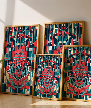 Arte abstracto geométrico de lobo con influencias tribales