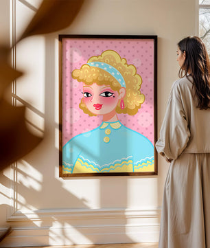Retro pop art style portrait with polka dot background