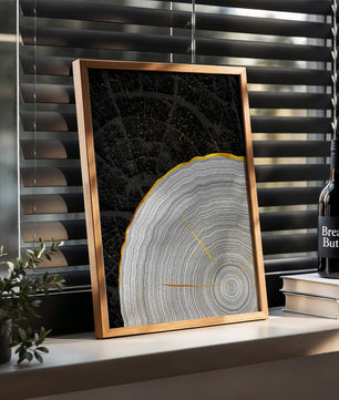 Abstract Wood Grain Pattern with Gold Accents on Black Background - Mi tienda