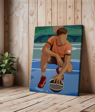 Ilustración de un jugador de baloncesto en la cancha en una pose dinámica