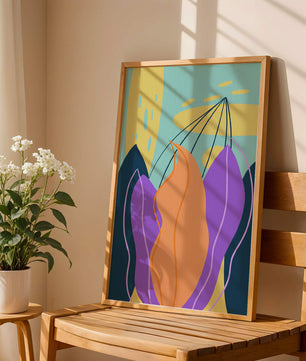 Abstract floral illustration with vibrant colors and geometric shapes