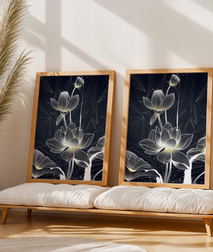 Elegant Lotus Flower Illustration with Geometric Background