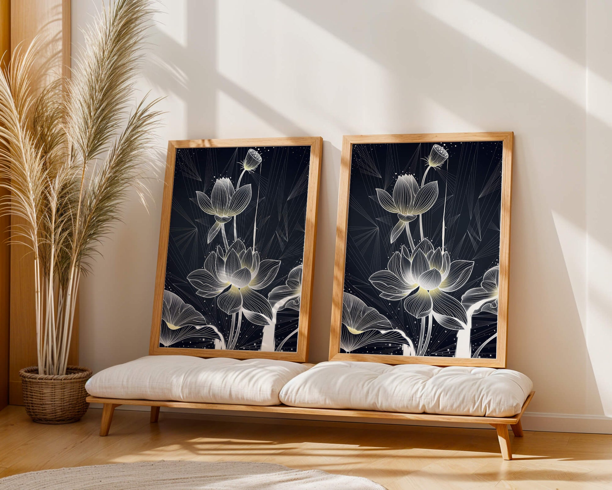 Elegant Lotus Flower Illustration with Geometric Background