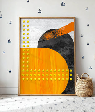Abstract Geometric Design with Orange, Black, and Gold Elements - Mi tienda