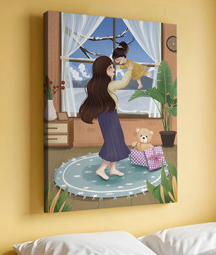 Mother and child bonding in a vibrant living room