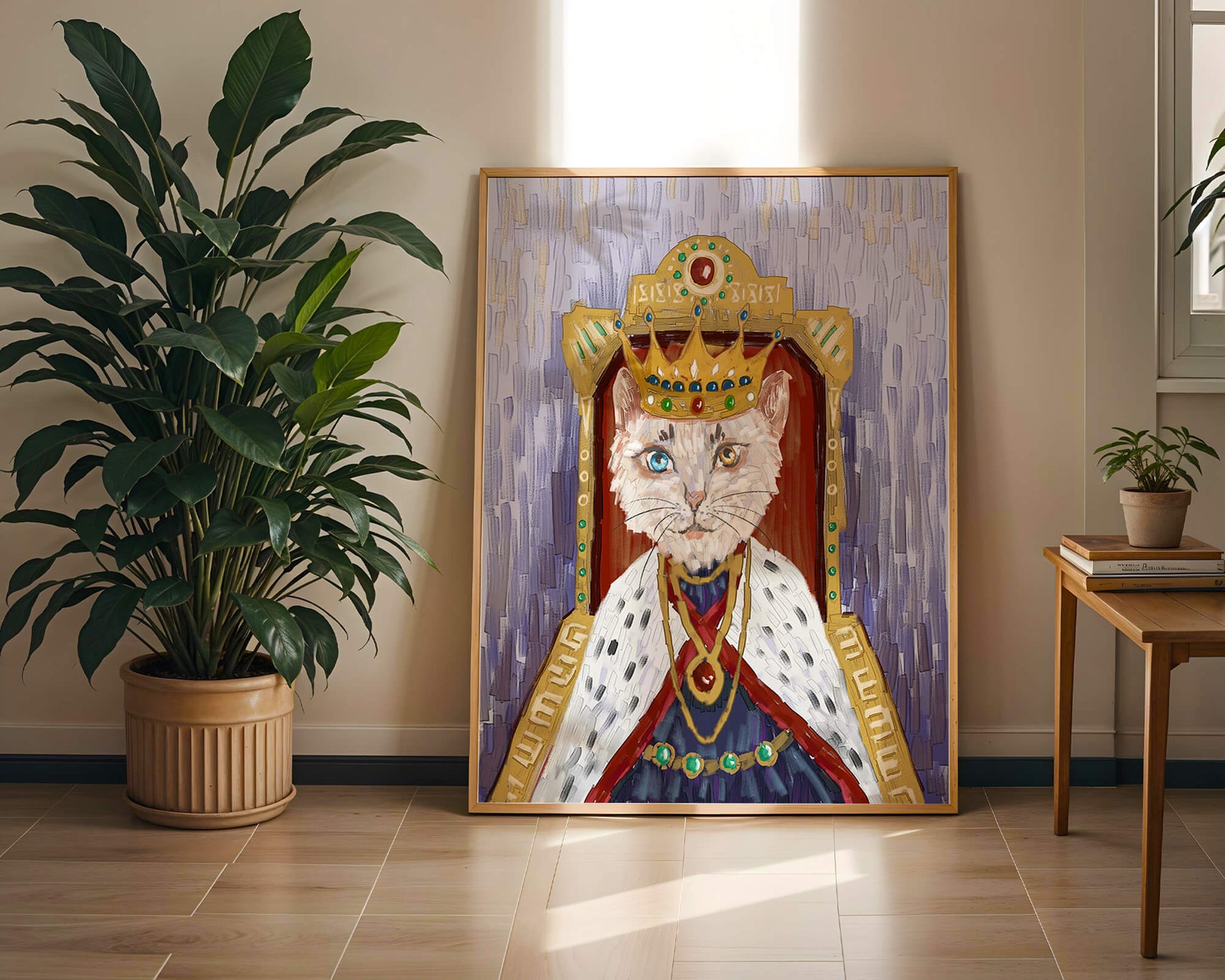 Majestic feline portrait with a golden regal crown