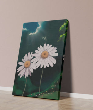 Sunlit Daisies in a Serene Landscape