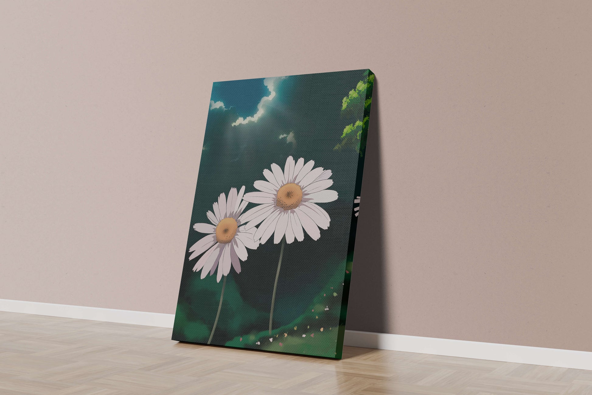 Sunlit Daisies in a Serene Landscape