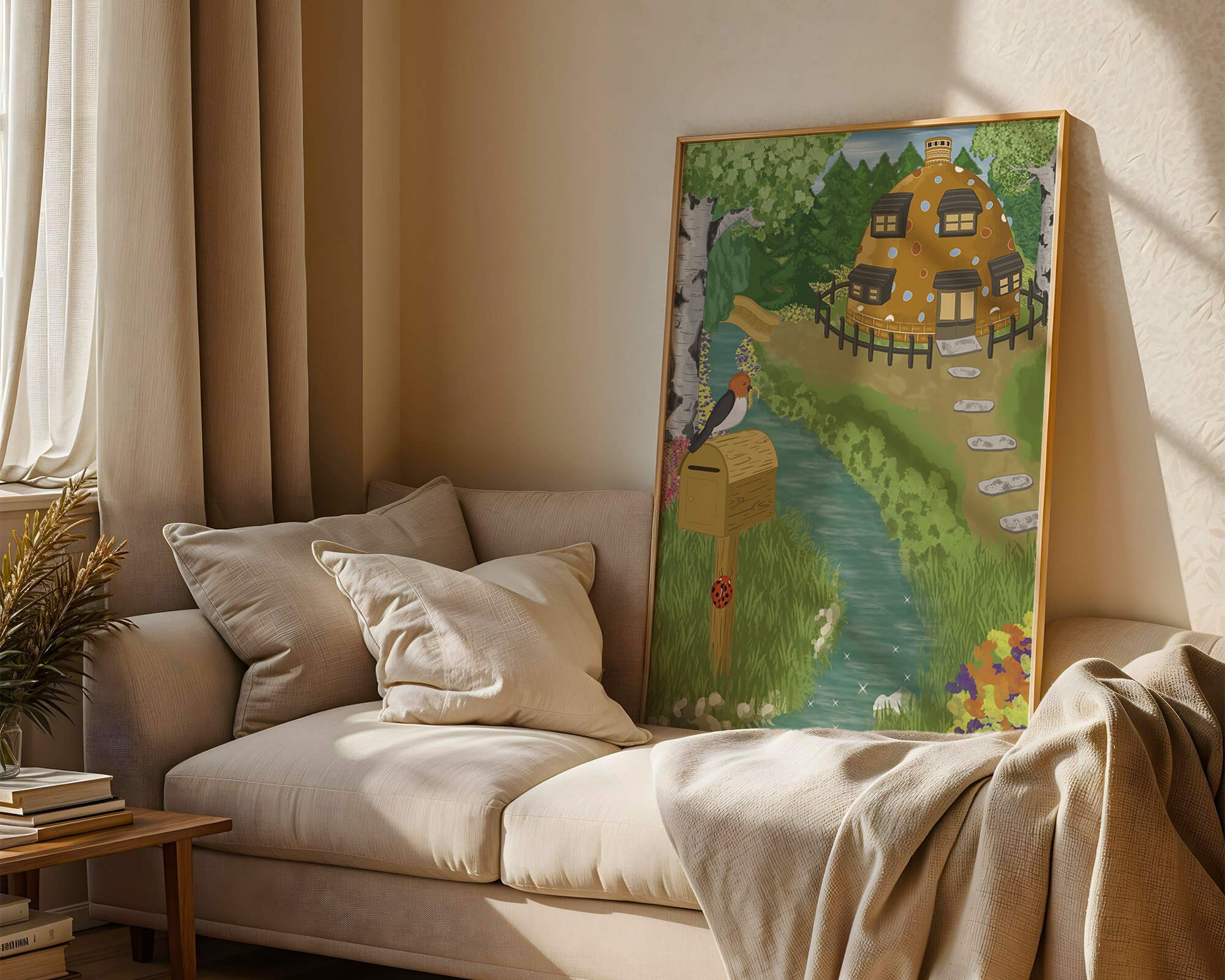 Paysage charmant avec une maison unique et un jardin luxuriant