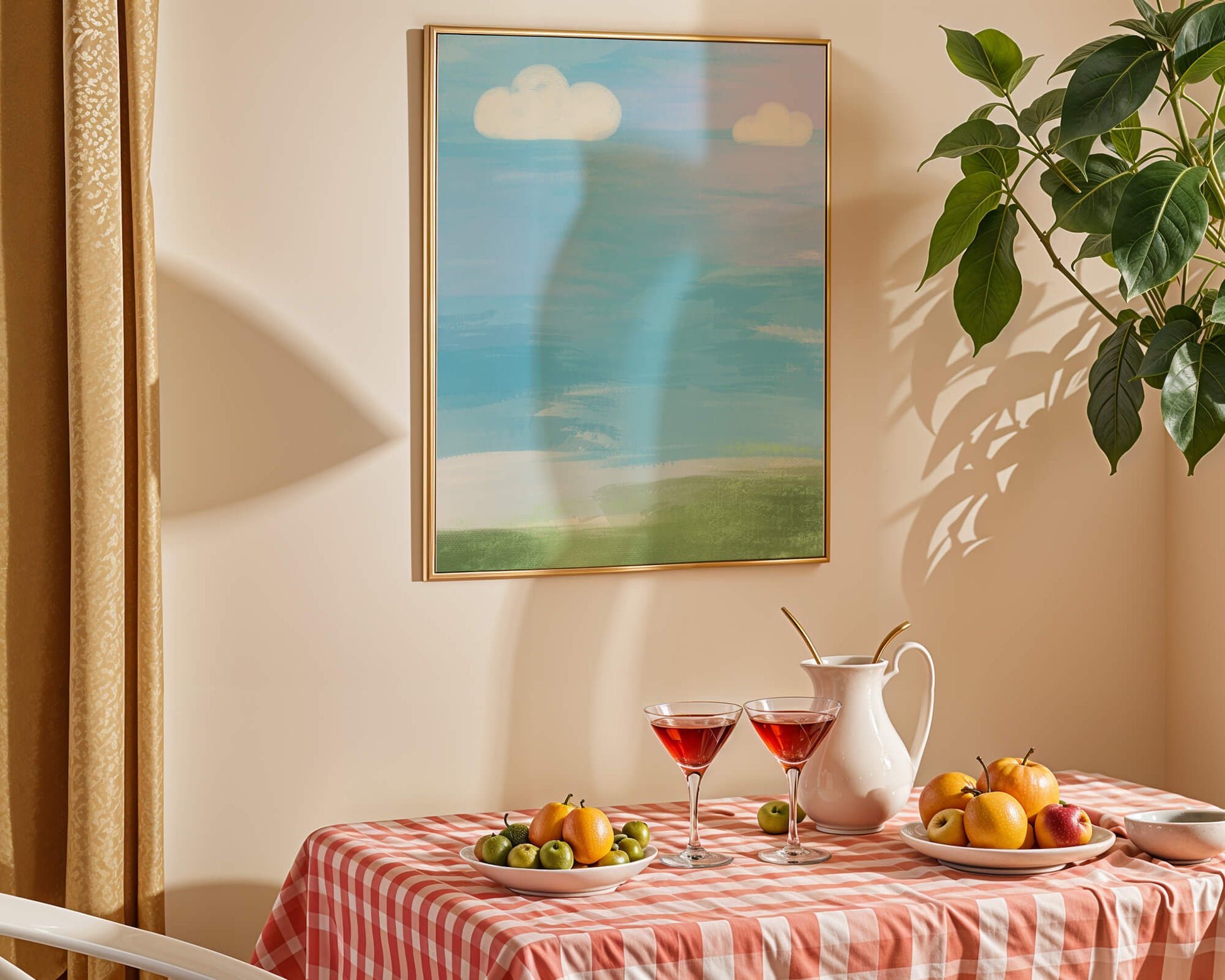 Blue Sky with Clouds and Green Field