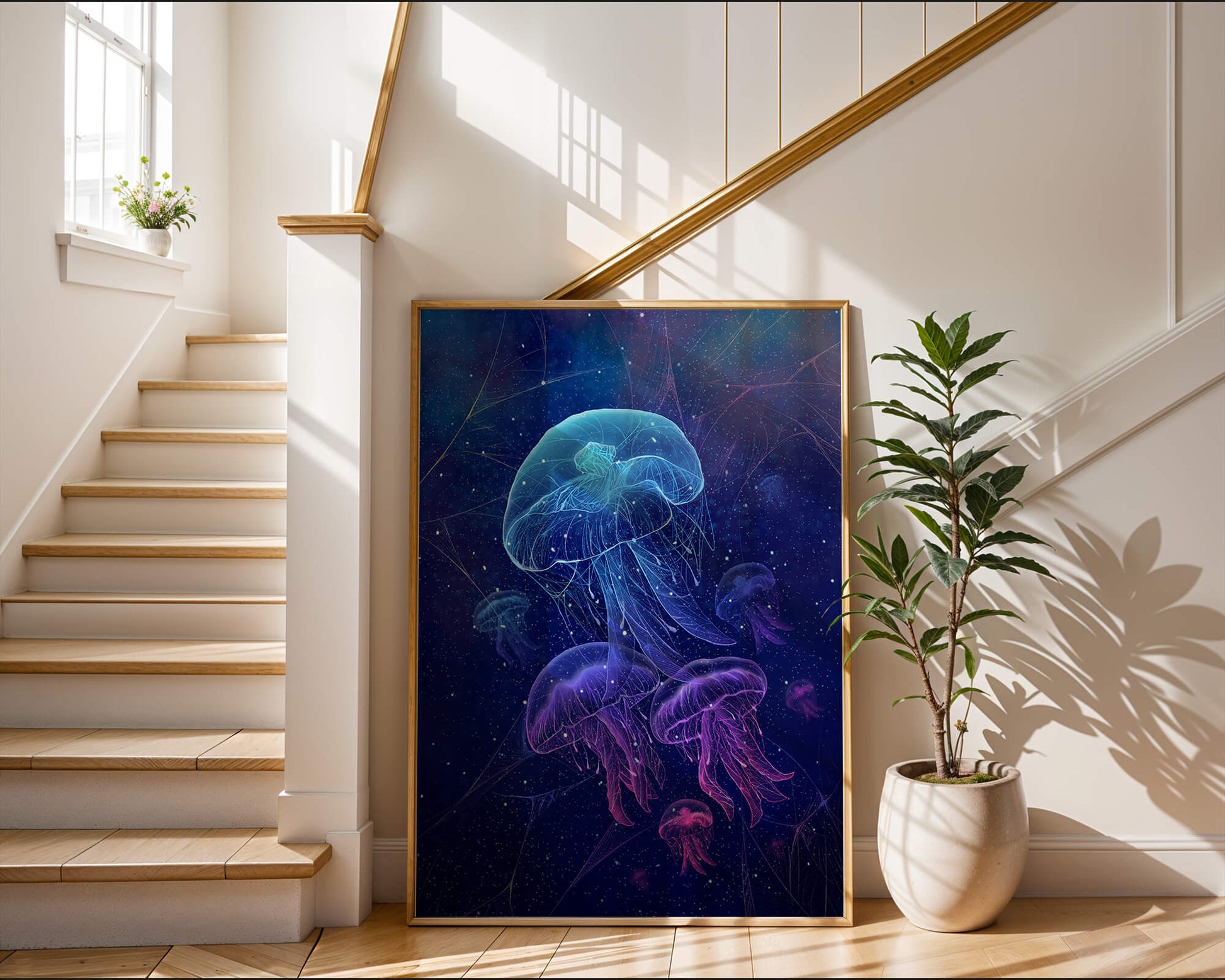 Jellyfish Illuminated in Magical Ocean Scene