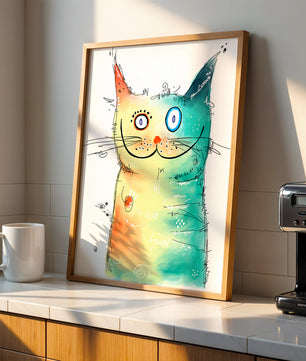 Illustration artistique de chat à l’aquarelle avec des couleurs vives