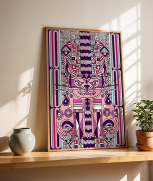 Art de chat géométrique coloré avec motifs abstraits en tons pastel