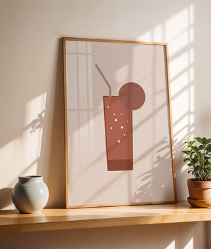 Minimalist Illustration of a Chocolate Drink with Straw and Window Background - Mi tienda