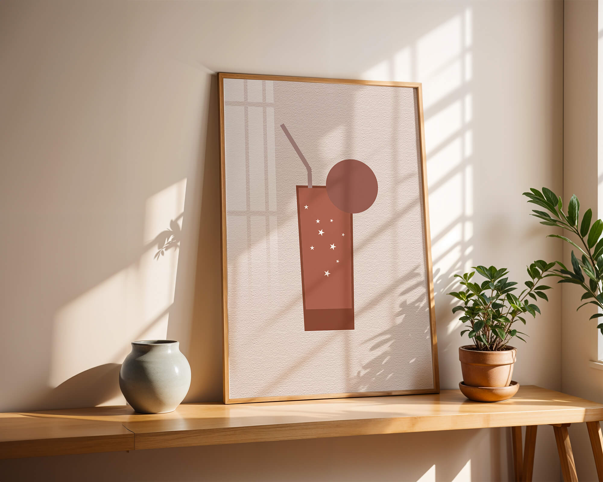 Minimalist Illustration of a Chocolate Drink with Straw and Window Background - Mi tienda