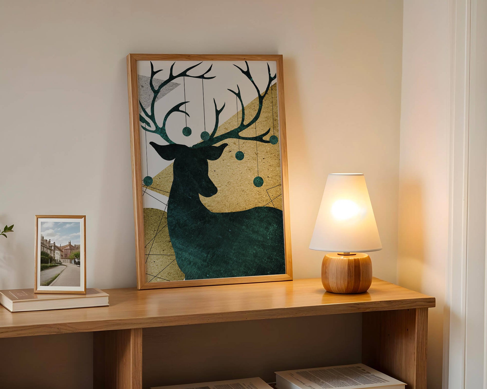 Silhouette of a Deer with Abstract Gold and Green Background