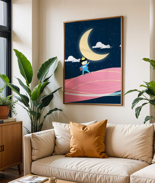 Little Prince Standing on Pink Planet under Starry Night Sky - Mi tienda