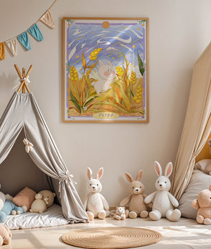 Cute Bunny in Wheat Field with Virgo Zodiac Theme
