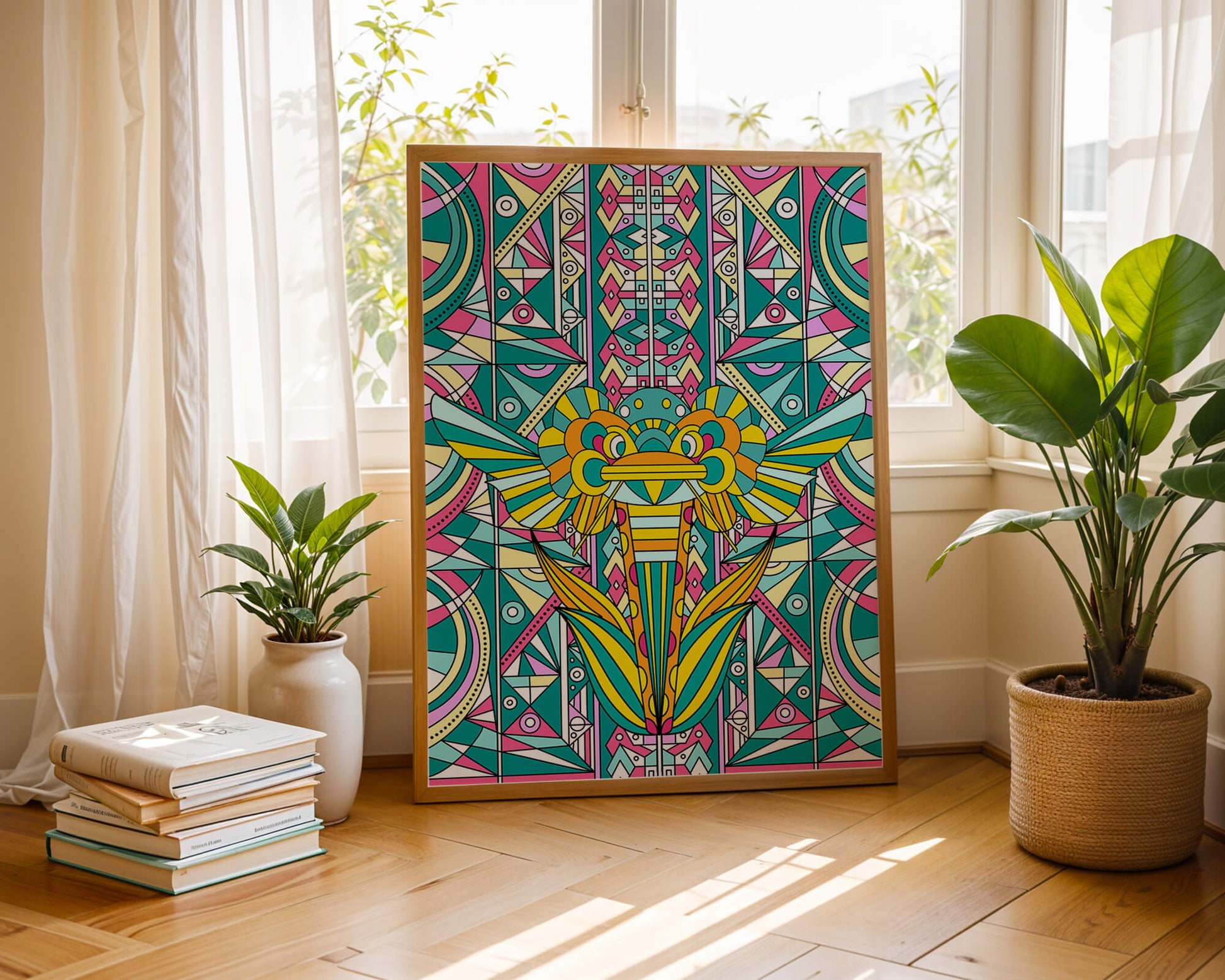 Elefante geométrico abstracto con colores vibrantes