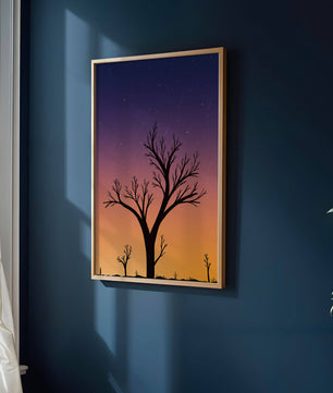 Silhouette Of Tree Against Stunning Sunset Sky With Stars