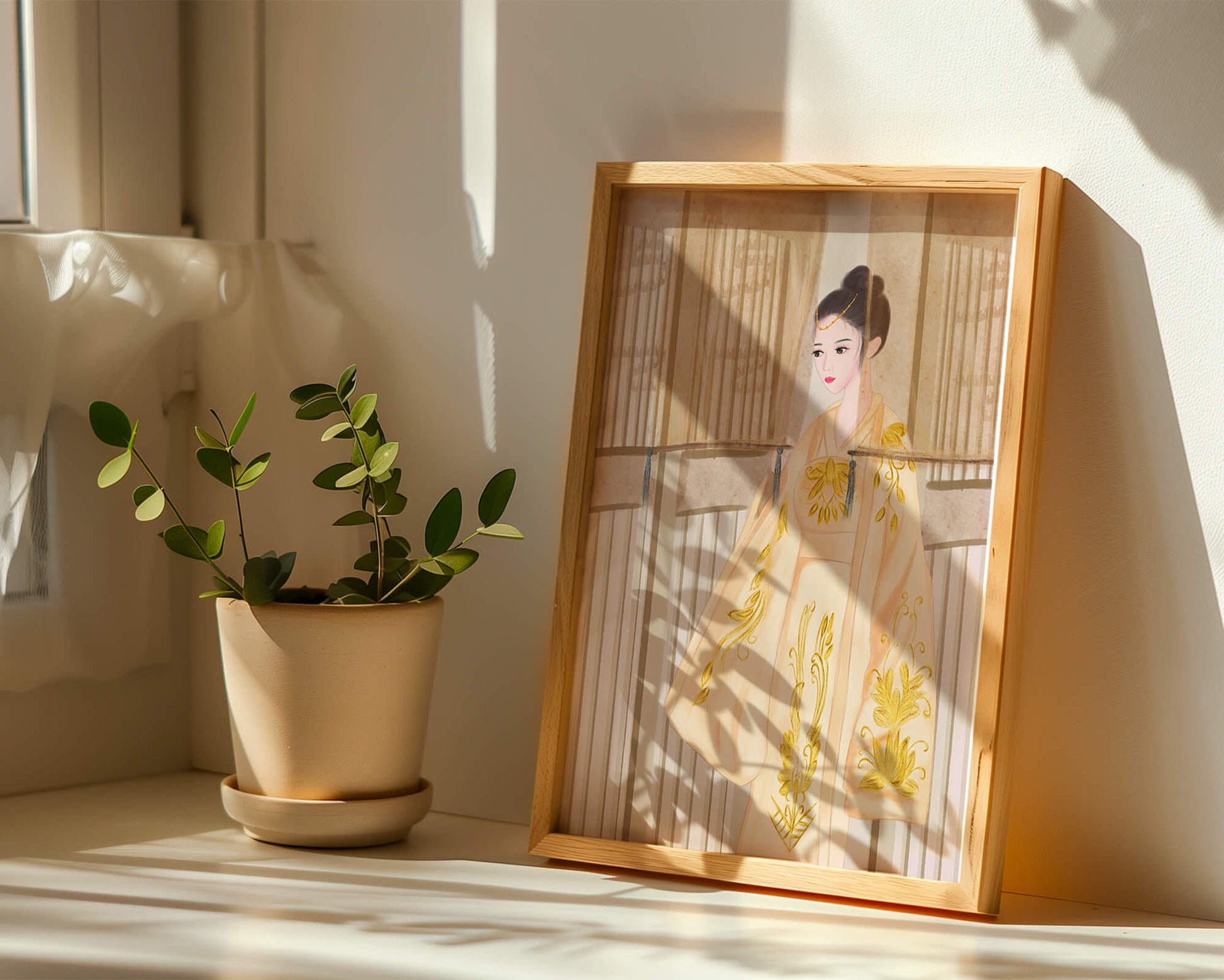 Traditional Chinese attire with gold embroidery and elegant design