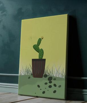 Illustration of a potted cactus with flower on soft background