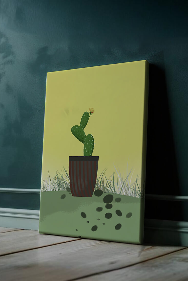 Illustration of a potted cactus with flower on soft background