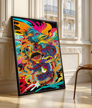 Arte abstracto de peces coloridos con elementos vibrantes