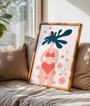 Abstract Illustration of a Woman in Swimwear with Creative Hair Design - Mi tienda
