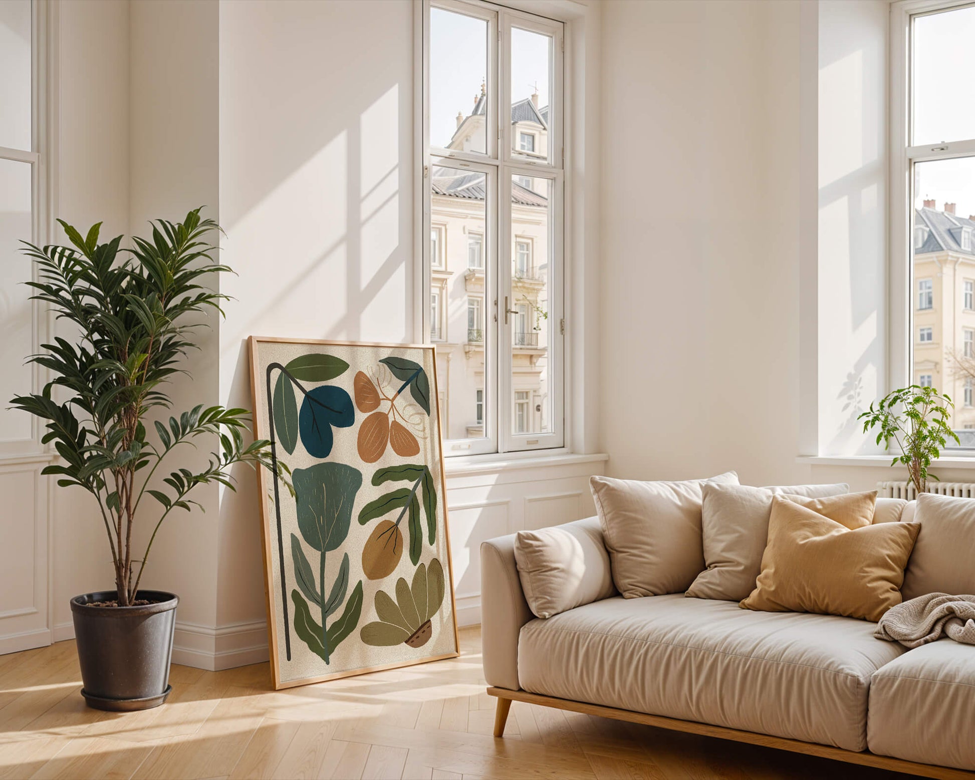 Botanical illustration with earthy and muted colors