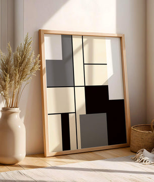 Abstraktes geometrisches Design mit gedämpften Farbtönen und kräftigen Linien