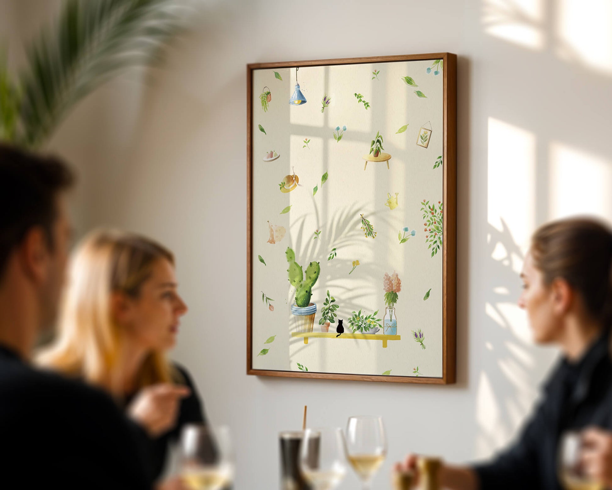 Illustration décorative avec des plantes et des éléments chaleureux