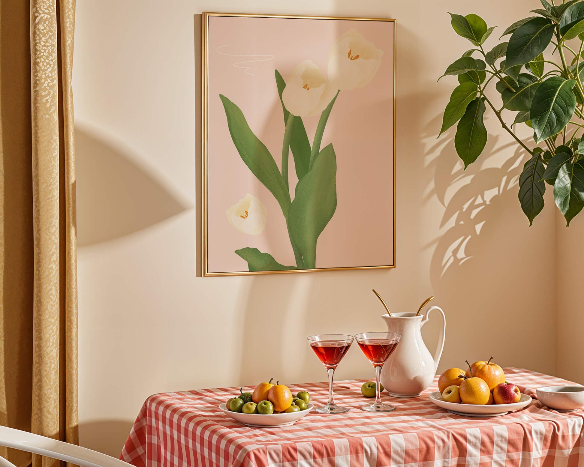 Elegant white tulips illustration on pastel background