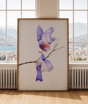 Elegante ilustración acuarela de dos pájaros en una rama