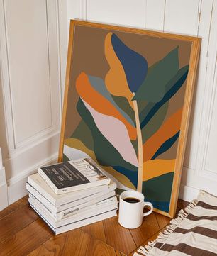 Abstract Botanical Illustration with Earthy Tones and Organic Shapes