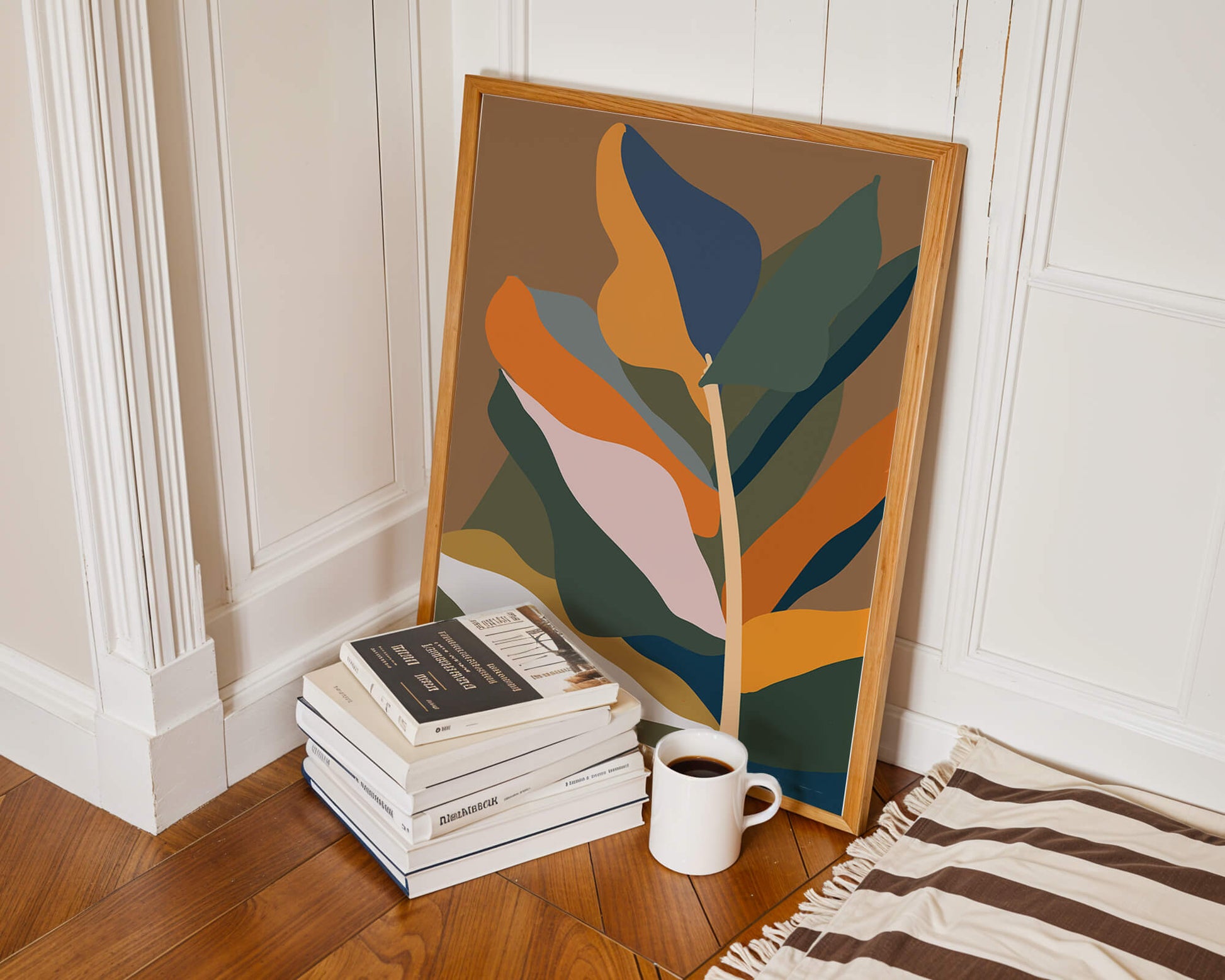 Abstract Botanical Illustration with Earthy Tones and Organic Shapes
