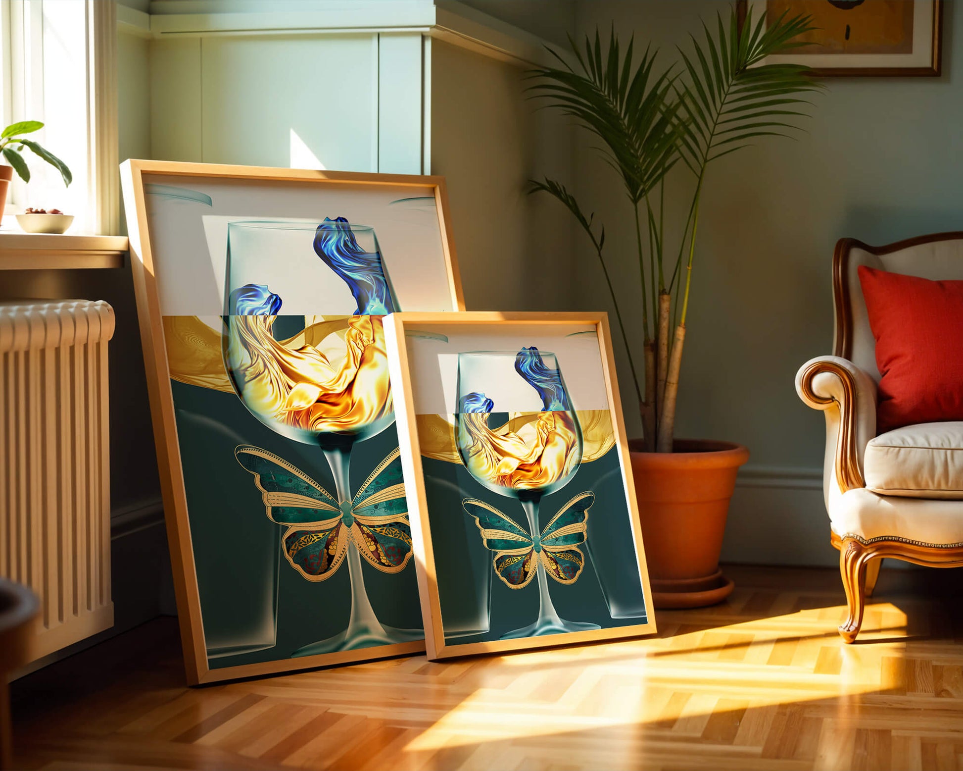 Cristallo con scultura di liquido e arte di farfalla