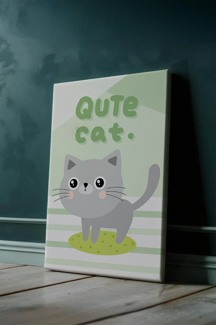 Adorable cartoon cat illustration on pastel background