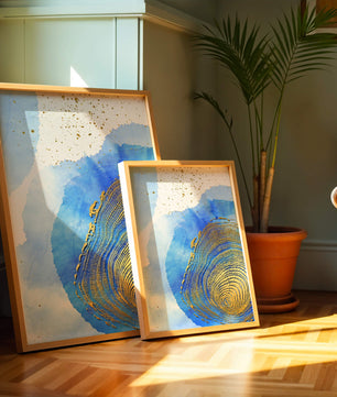 Abstract Watercolor Art with Gold Accents and Circular Pattern Design - Mi tienda