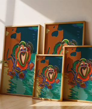 Ilustración abstracta y colorida de un mono con pinceladas audaces